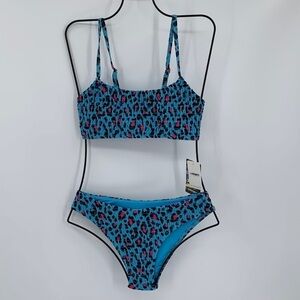 Mosmann Australia Havana aqua blue leopard print smocked swim bikini new XS